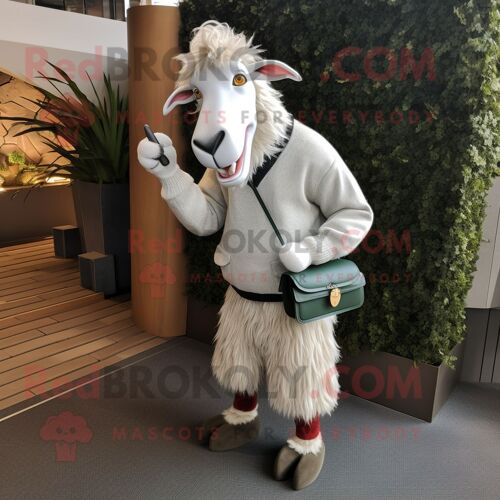 Costume De Mascotte Redbrokoly De Chèvre Boer Argentée Habillée D'un Pull Et De Pochettes