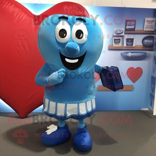 Personnage De Costume De Mascotte Redbrokoly Blue Heart Habillé Avec Gilet Et Portefeuilles