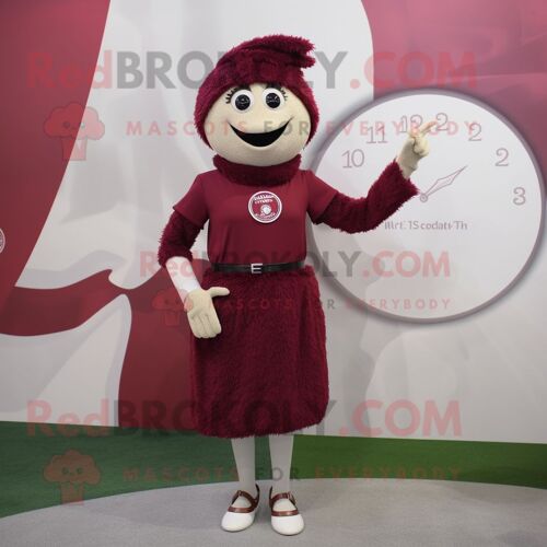 Personnage De Costume De Mascotte Redbrokoly De Montre-Bracelet Marron Habillé D'une Robe Fourreau Et De Broches
