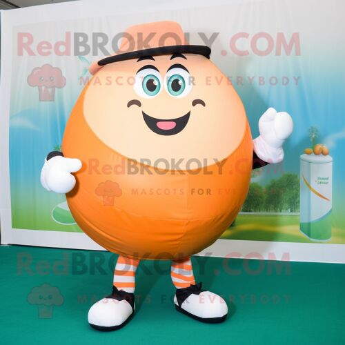 Personnage De Costume De Mascotte Redbrokoly Peach Rugby Ball Habillé D'un Pantalon Habillé Et D'anneaux
