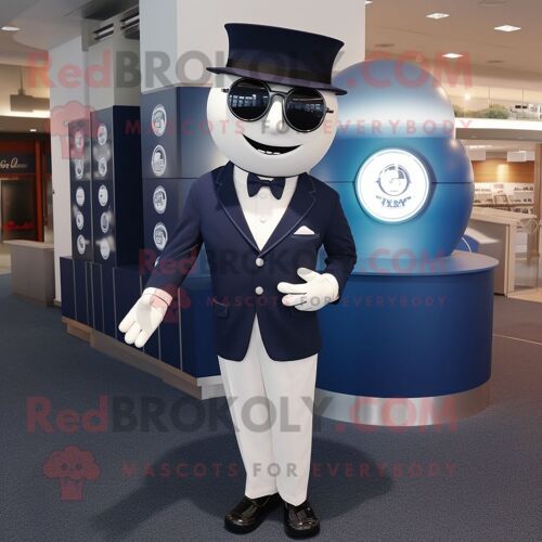 Personnage De Costume De Mascotte Redbrokoly De Balle De Golf Bleu Marine Habillé D'une Veste De Costume Et De Boutons De Manchette
