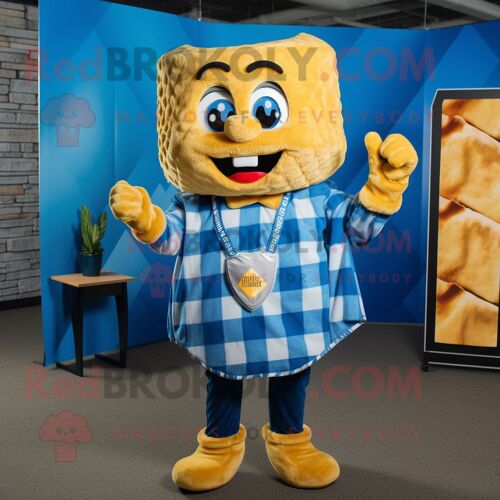 Personnage De Costume De Mascotte Redbrokoly Blue Grilled Cheese Sandwich Habillé D'une Chemise En Flanelle Et De Colliers