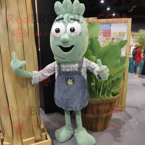 Personnage De Costume De Mascotte Redbrokoly De Céleri Gris Habillé D'un Short En Jean Et De Bracelets