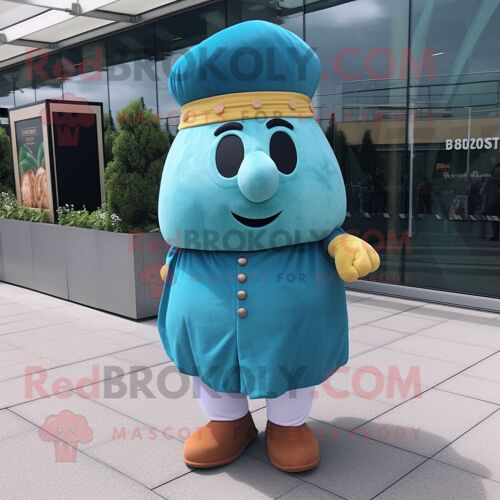Personnage De Costume De Mascotte Redbrokoly De Pomme De Terre Cyan Habillé D'un Pantalon De Costume Et De Bérets