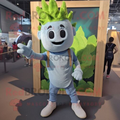 Personnage De Costume De Mascotte Redbrokoly De Céleri Gris Habillé D'un Short En Jean Et De Bracelets