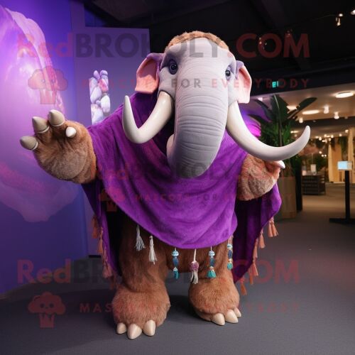 Personnage De Costume De Mascotte Redbrokoly De Mammouth Violet Habillé D'un Pantacourt Et De Châles