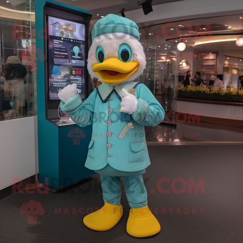 Personnage De Costume De Mascotte Redbrokoly De Canard Bleu Sarcelle Habillé Avec Des Montres Romper Et Bracelet