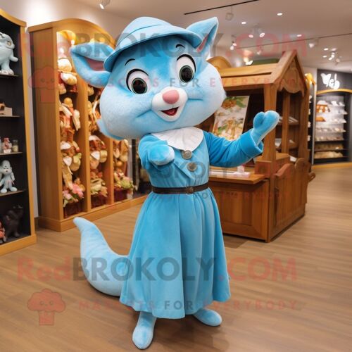 Personnage De Costume De Mascotte Redbrokoly De Loir Bleu Ciel Habillé D'une Robe Fourreau Et De Casquettes
