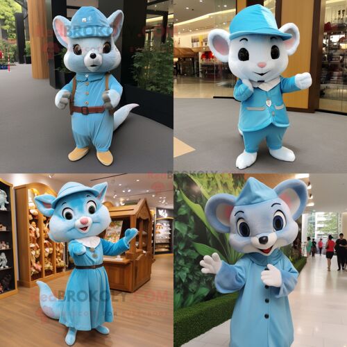Personnage De Costume De Mascotte Redbrokoly De Loir Bleu Ciel Habillé D'une Robe Fourreau Et De Casquettes