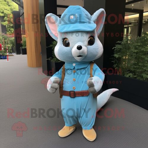 Personnage De Costume De Mascotte Redbrokoly De Loir Bleu Ciel Habillé D'une Robe Fourreau Et De Casquettes