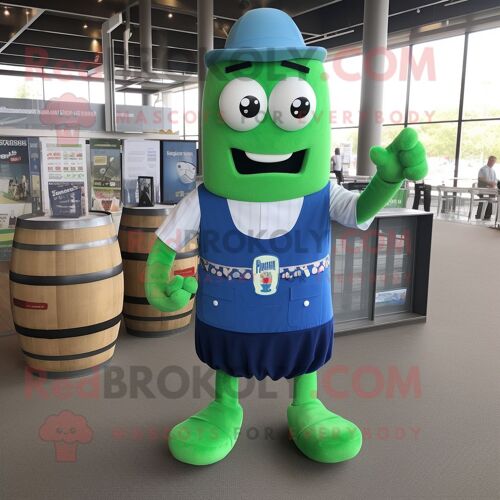 Personnage De Costume De Mascotte Redbrokoly De Bière Verte Bleue Habillé D'une Chemise En Popeline Et De Lacets De Chaussures