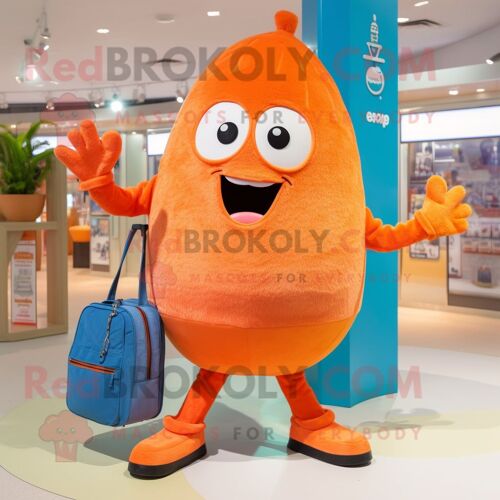 Mascotte Redbrokoly De Personnage Pendentif Orange Habillé D'un Jean Et D'une Pochette
