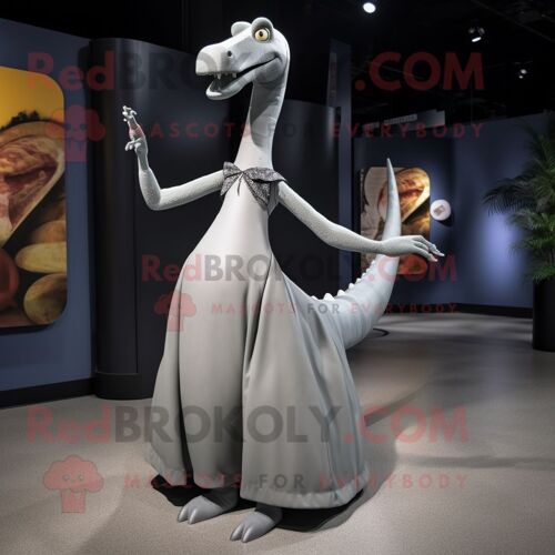 Personnage De Costume De Mascotte Redbrokoly Brachiosaurus Gris Habillé D'une Jupe A-Line Et De Pinces À Chaussures