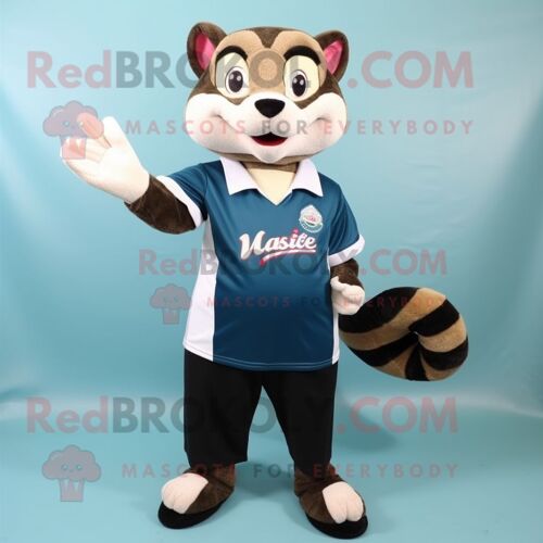 Costume De Mascotte Redbrokoly De Weasel Habillé D'un Maillot De Rugby Et De Coussinets Pour Les Pieds