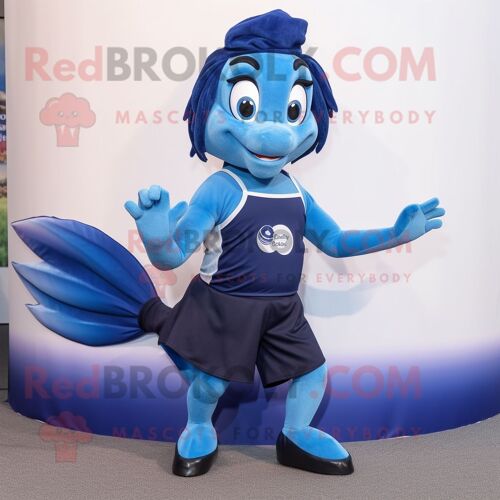 Costume Mascotte Redbrokoly Betta Fish Bleu Marine Habillé D'un Débardeur Et De Bracelets