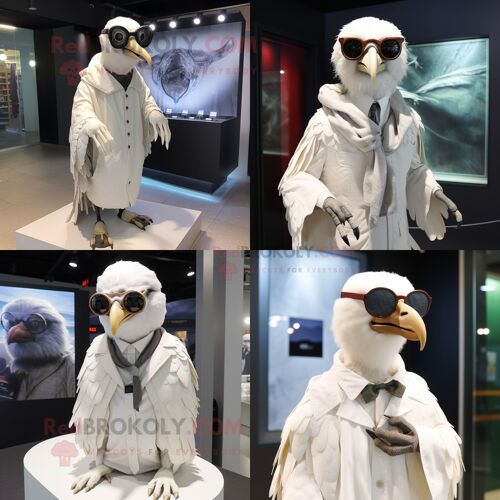Personnage De Costume De Mascotte Redbrokoly De Vautour Blanc Habillé Avec Une Couverture Et Des Lunettes