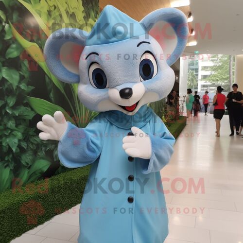 Personnage De Costume De Mascotte Redbrokoly De Loir Bleu Ciel Habillé D'une Robe Fourreau Et De Casquettes