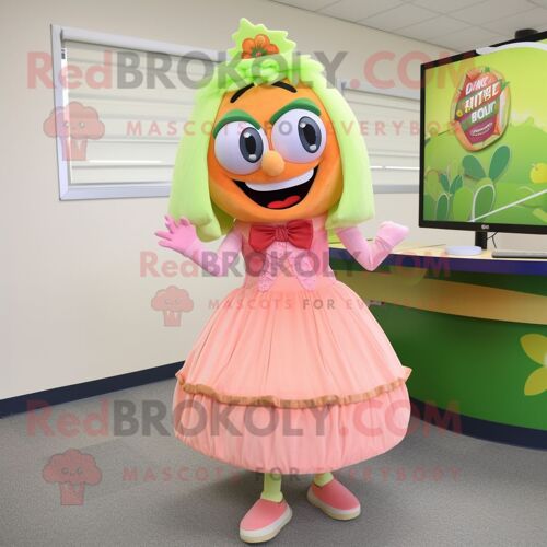 Personnage De Costume De Mascotte Redbrokoly De Zombie De Pêche Habillé Avec Une Robe Trapèze Et Des Bandeaux