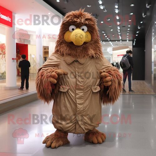 Personnage De Costume De Mascotte Redbrokoly De Poulet Frit Brun Habillé Avec Une Parka Et Des Coussinets Pour Les Pieds
