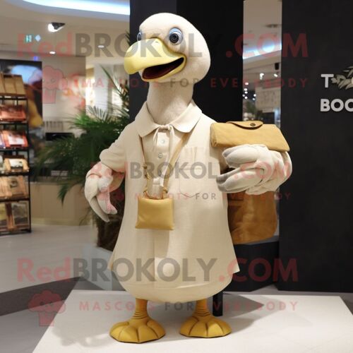 Personnage De Costume De Mascotte Redbrokoly D'oiseau Crème Dodo Habillé Avec Une Robe Portefeuille Et Des Portefeuilles