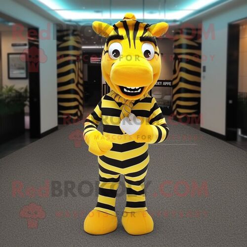 Personnage De Costume De Mascotte Redbrokoly De Zèbre Jaune Habillé D'un Costume Et De Bracelets De Cheville