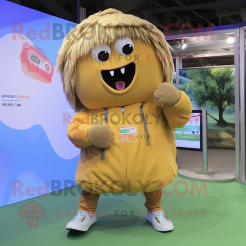 Personnage De Costume De Mascotte Redbrokoly De Mangue Bronzée Habillé D'une Parka Et De Lacets De Chaussures