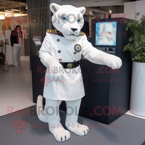 Personnage De Costume De Mascotte Redbrokoly De Panthère Blanche Habillé D'une Culotte Et De Boutons De Manchette