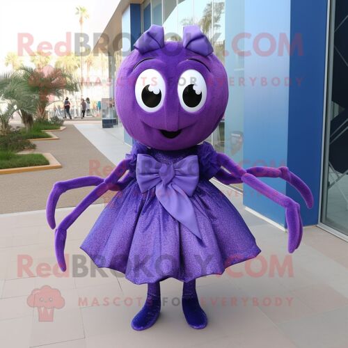 Mascotte Redbrokoly De Personnage D'araignée Violette Habillée D'une Robe Et De Noeuds Papillon