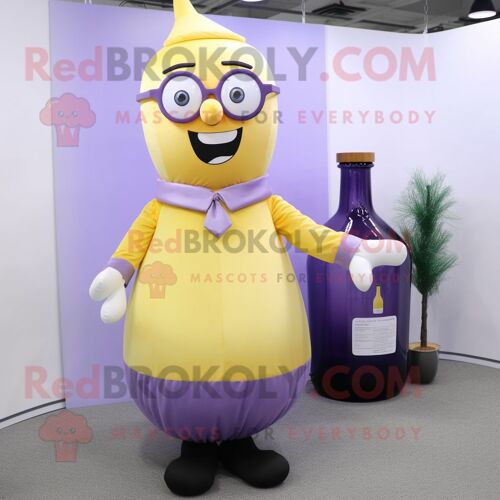 Personnage De Costume De Mascotte Redbrokoly Bouteille De Lavande De Moutarde Habillé Avec Un Pantalon Habillé Et Des Lunettes