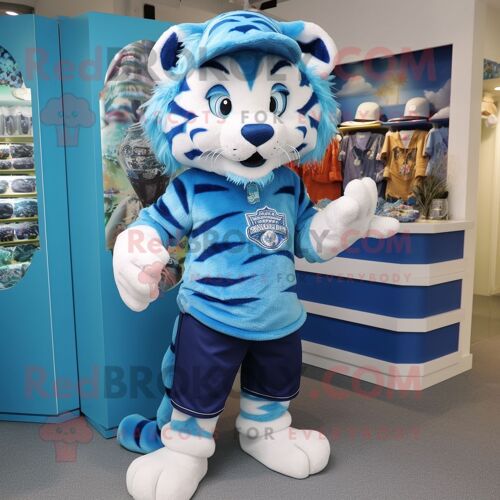 Mascotte Redbrokoly De Tigre Bleu Personnage Costumé Habillé D'une Culotte Et De Broches