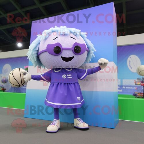 Personnage De Costume De Mascotte Redbrokoly De Filet De Volley-Ball Lavande Habillé D'une Culotte Et De Montres Numériques