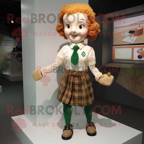 Personnage De Costume De Mascotte Redbrokoly Tan Irish Dancing Shoes Habillé D'une Chemise Boutonnée Et De Sacs À Main