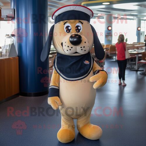 Personnage De Costume De Mascotte Redbrokoly Hot Dog Bleu Marine Habillé D'un Body Et De Sacs À Dos