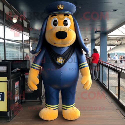 Personnage De Costume De Mascotte Redbrokoly Hot Dog Bleu Marine Habillé D'un Body Et De Sacs À Dos