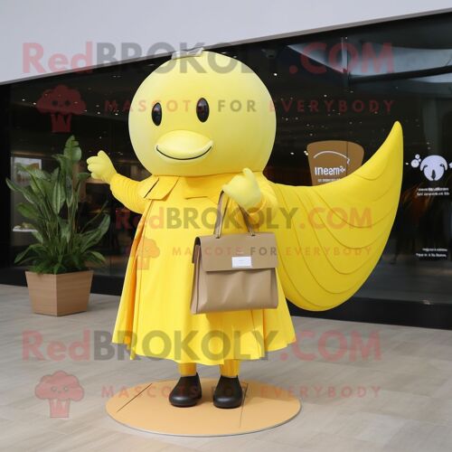 Personnage De Costume De Mascotte Redbrokoly De Baleine Jaune Citron Habillé D'une Jupe Longue Et De Portefeuilles
