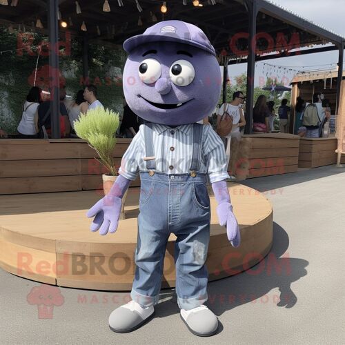 Costume De Mascotte Redbrokoly Boule De Pétanque Lavande Personnage Habillé D'une Chemise En Jean Et De Bandeaux