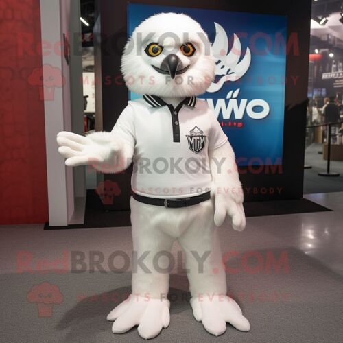 Personnage De Costume De Mascotte Redbrokoly De Faucon Blanc Habillé D'un Polo Et De Mitaines