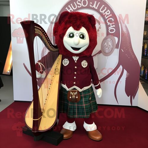 Personnage De Costume De Mascotte Redbrokoly De Harpe Celtique Marron Vêtu D'une Veste De Costume Et De Broches