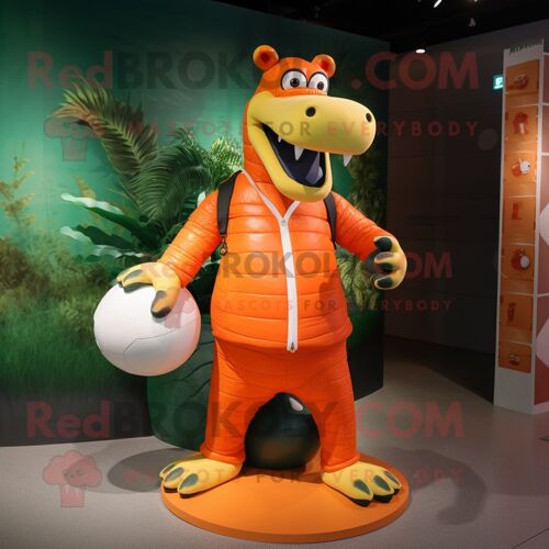 Personnage De Costume De Mascotte Redbrokoly De Crocodile Orange Habillé D'un Rashguard Et De Sacs À Main
