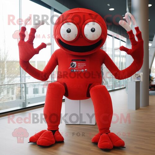 Personnage De Costume De Mascotte Redbrokoly D'araignée Rouge Habillé Avec Un T-Shirt À Manches Longues Et Des Gants