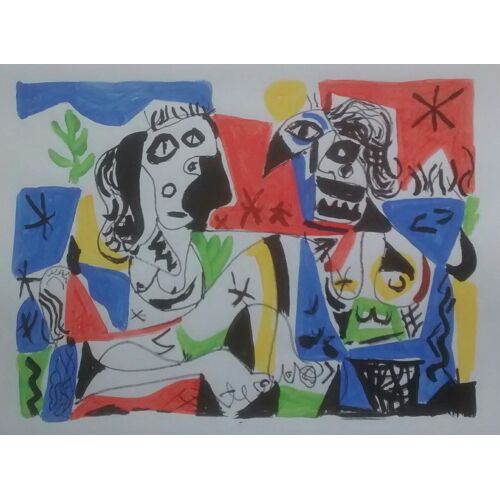 Peinture Acrylique Et Gouache Sur Papier De Patrick Renaud 25x34 Avec Passe Partout 40x50