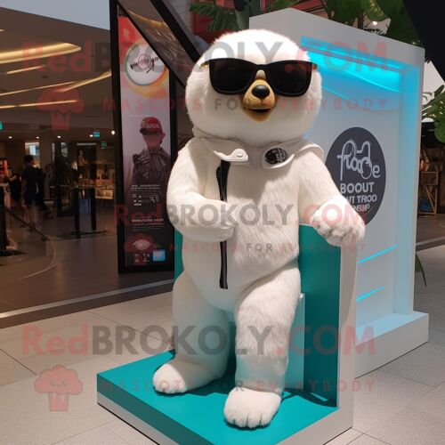 Mascotte Redbrokoly De Personnage De Paresseux Blanc Vêtu D'un Body Et De Lunettes De Soleil