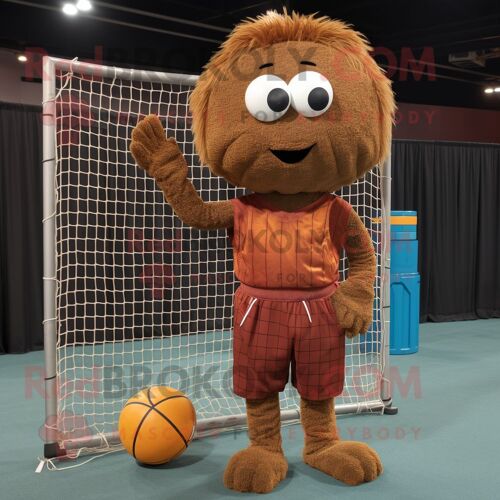 Personnage De Costume De Mascotte Redbrokoly De Filet De Volley-Ball De Rouille Habillé D'un Pantalon En Velours Côtelé Et De Porte-Monnaie