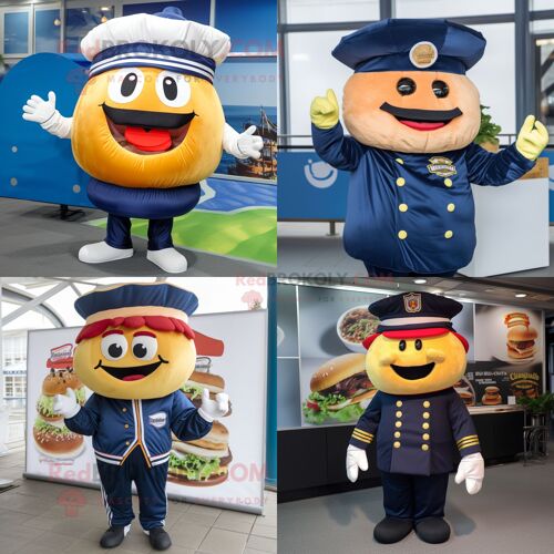Personnage De Costume De Mascotte Redbrokoly Hamburger Bleu Marine Habillé D'un Coupe-Vent Et De Bonnets