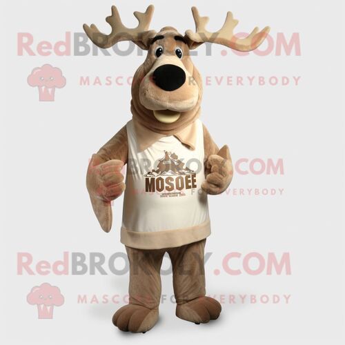 Personnage De Costume De Mascotte Redbrokoly Tan Moose Habillé D'une Robe Taille Empire Et De Lacets De Chaussures