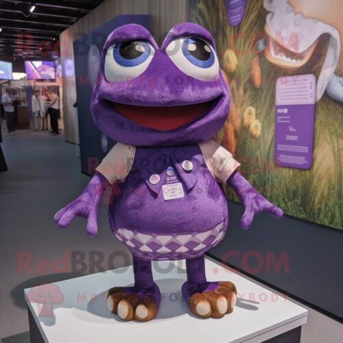 Personnage De Costume De Mascotte Redbrokoly De Grenouille Violette Habillé D'une Mini Jupe Et De Porte-Clés