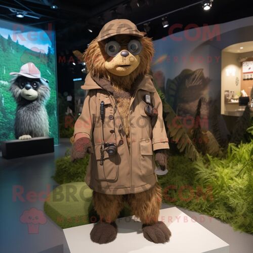 Personnage De Costume De Mascotte Redbrokoly De Tireur D'élite Marron Habillé D'une Parka Et De Colliers