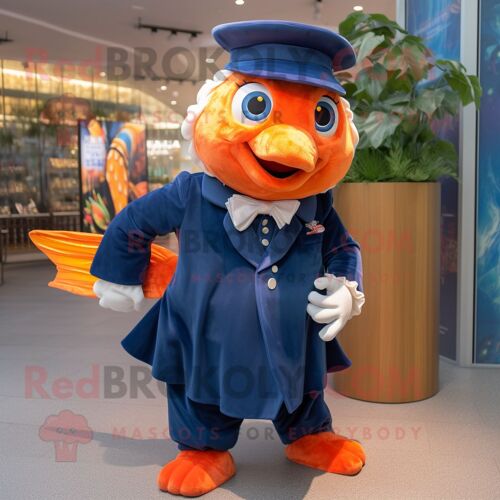 Personnage De Costume De Mascotte Redbrokoly De Poisson Rouge Bleu Marine Habillé Avec Des Culottes Et Des Pinces À Chaussures