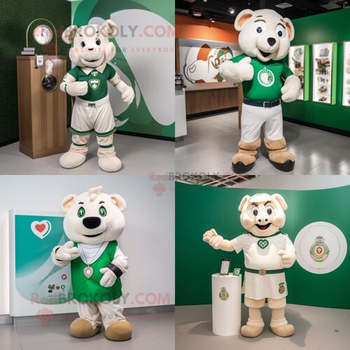 Personnage De Costume De Mascotte Redbrokoly De Drapeau Irlandais Crème Habillé Avec Un T-Shirt À Col En V Et Des Montres-Bracelets