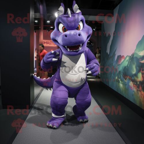 Personnage De Costume De Mascotte Redbrokoly De Dragon Violet Habillé Avec Des Joggings Et Des Ceintures